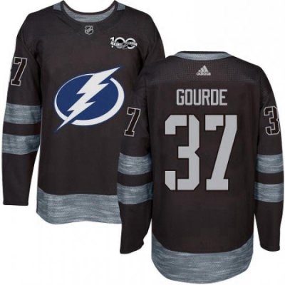 Mens Adidas Tampa Bay Lightning 37 Yanni Gourde Authentic Black 1917 2017 100th Anniversary NHL Jersey