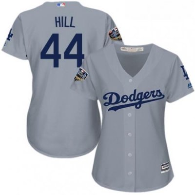 Womens Majestic Los Angeles Dodgers 44 Rich Hill Authentic Grey Road Cool Base 2018 World Series MLB Jersey