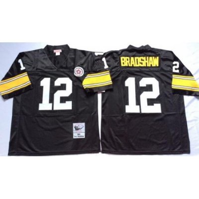 Men Pittsburgh Steelers 12 Terry Bradshaw Black M&N Throwback Jersey