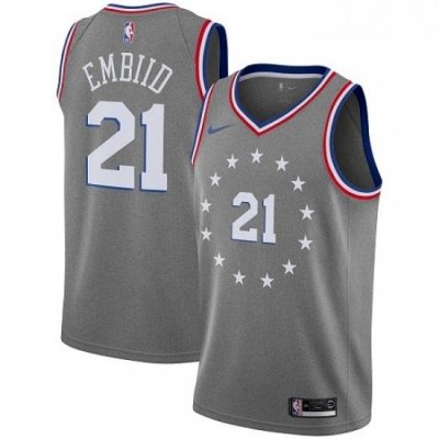 Mens Nike Philadelphia 76ers 21 Joel Embiid Swingman Gray NBA Jersey City Edition