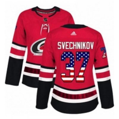 Womens Adidas Carolina Hurricanes 37 Andrei Svechnikov Authentic Red USA Flag Fashion NHL Jersey