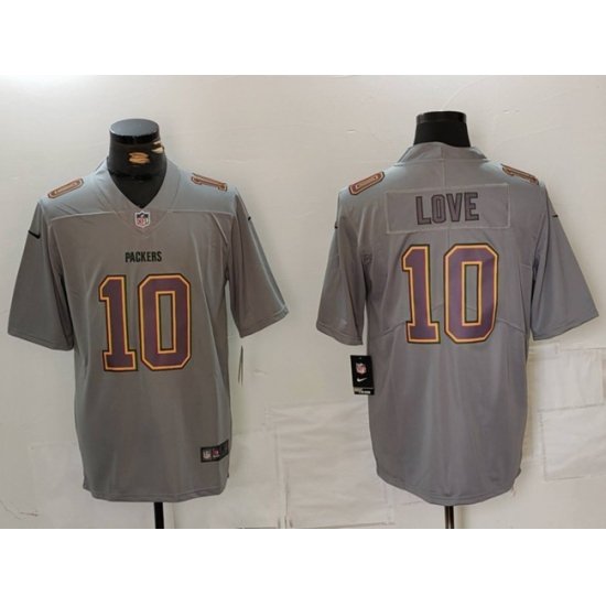 Men Green Bay Packers 10 Jordan Love Grey Atmosphere Fashion Stitched Football Jersey