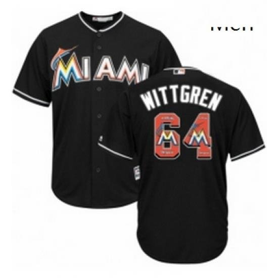 Mens Majestic Miami Marlins 64 Nick Wittgren Authentic Black Team Logo Fashion Cool Base MLB Jersey