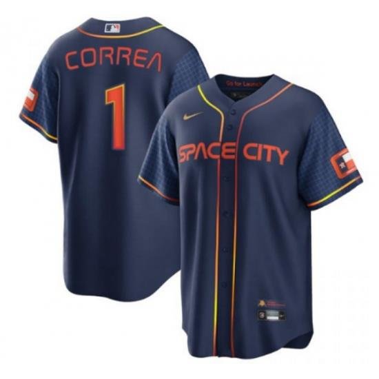 Men Houston Astros 1 Carlos Correa 2022 Navy City Connect Cool Base Stitched jersey