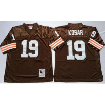 Men Cleveland Browns 19 Bernie Kosar Brown M&N Throwback Jersey