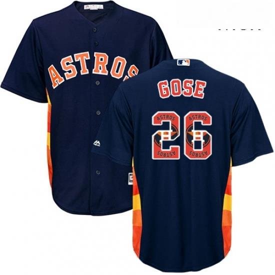 Mens Majestic Houston Astros 26 Anthony Gose Authentic Navy Blue Team Logo Fashion Cool Base MLB Jersey