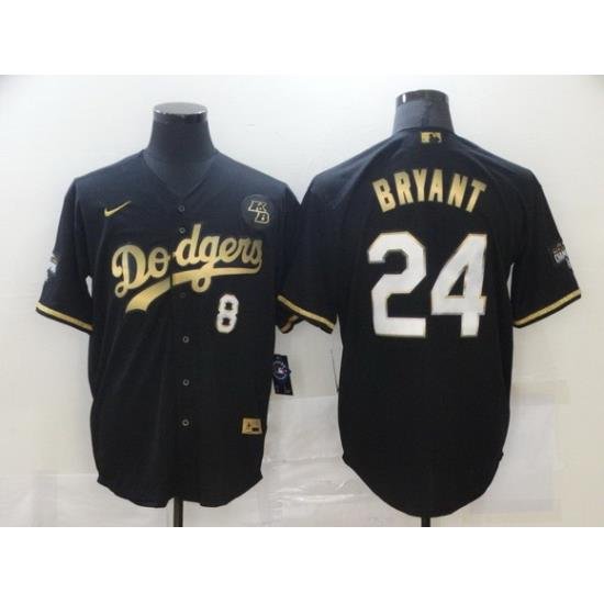 Men Los Angeles Dodgers 8 24 Kobe Bryant Black Gold Stitched MLB Cool Base Nike Jersey