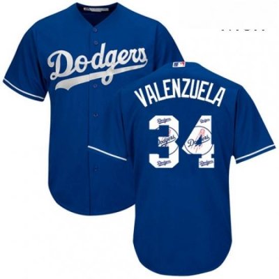 Mens Majestic Los Angeles Dodgers 34 Fernando Valenzuela Authentic Royal Blue Team Logo Fashion Cool Base MLB Jersey