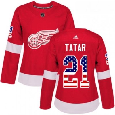 Womens Adidas Detroit Red Wings 21 Tomas Tatar Authentic Red USA Flag Fashion NHL Jersey